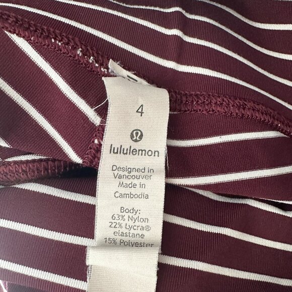 Lululemon Wunder Under Crop High-Rise Maroon White Stripes Size 4 - Picture 9 of 10